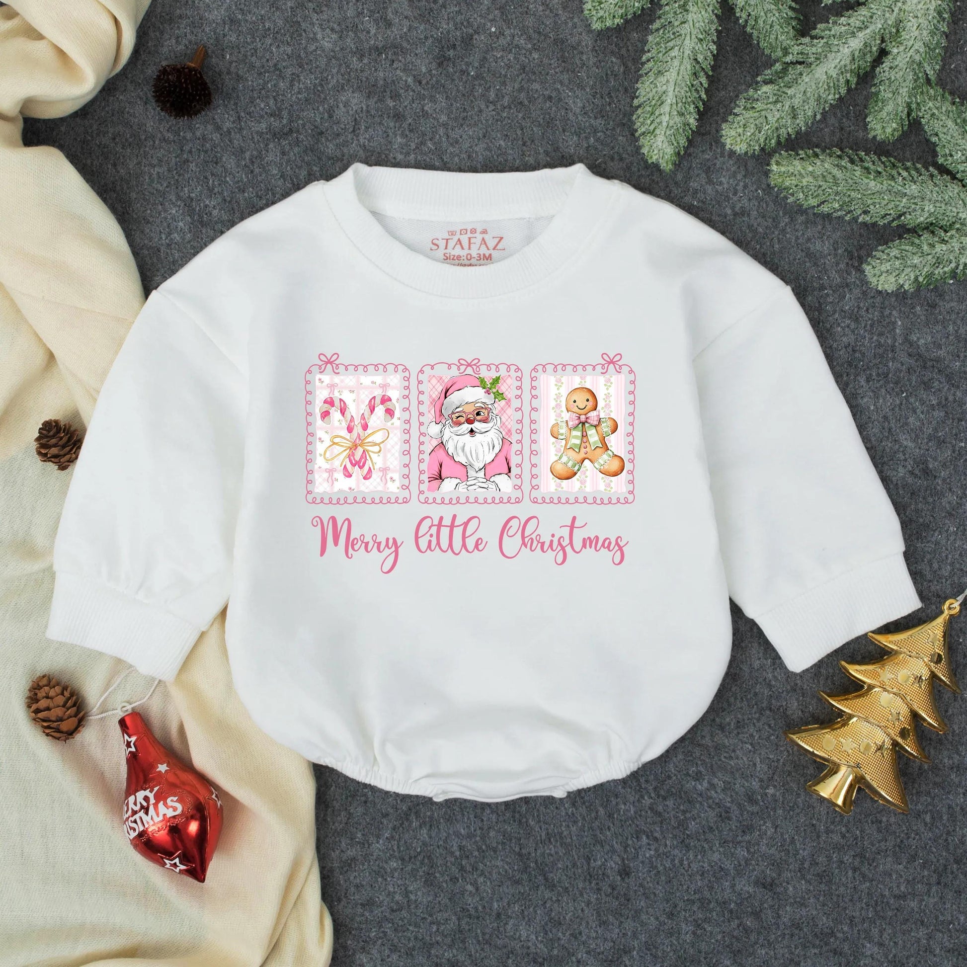 Light Pink Bubble Romper Baby Girl Christmas Outfit Preppy Holiday Toddler Clothes Soft Pink First Christmas Gift