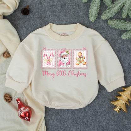 Light Pink Bubble Romper Baby Girl Christmas Outfit Preppy Holiday Toddler Clothes Soft Pink First Christmas Gift