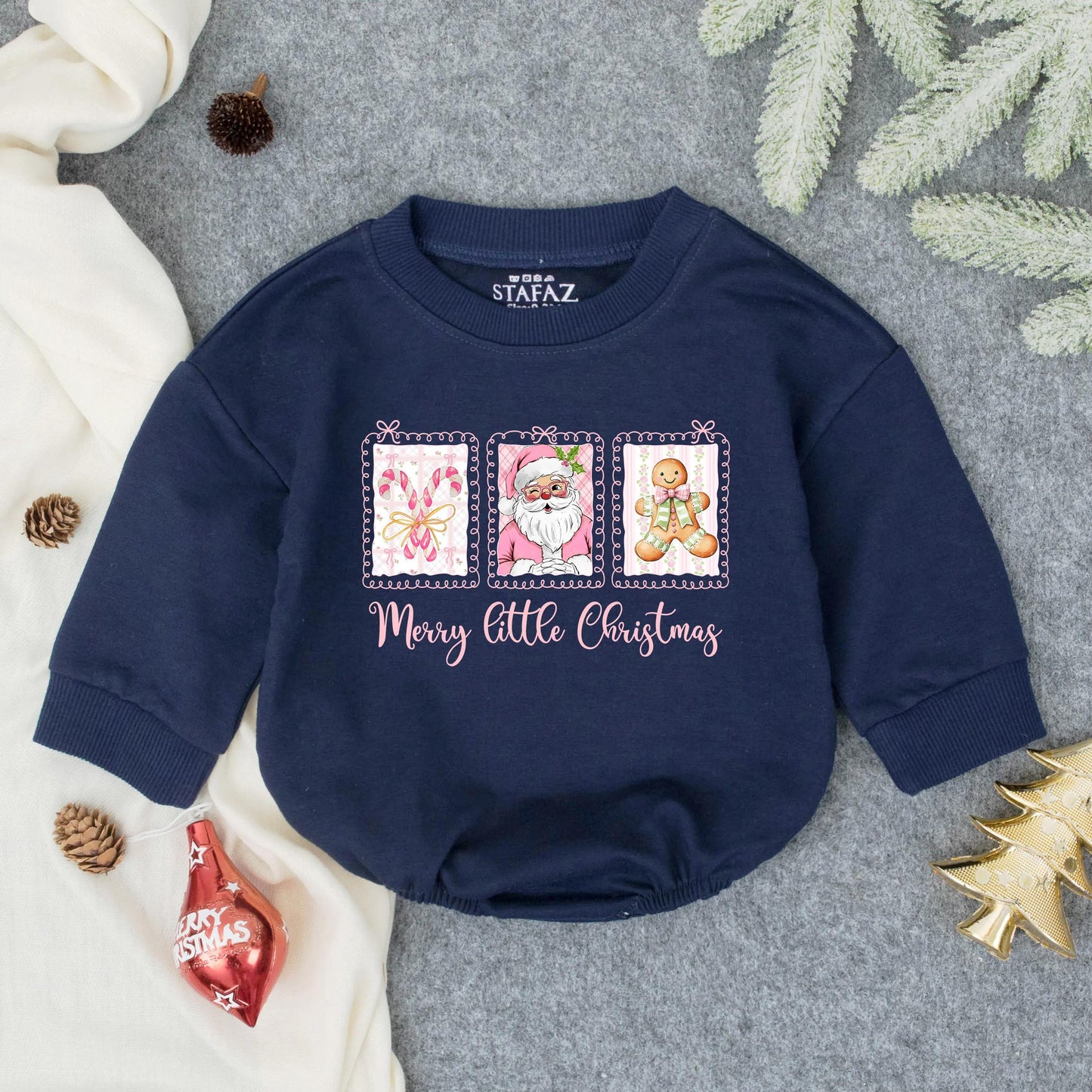 Light Pink Bubble Romper Baby Girl Christmas Outfit Preppy Holiday Toddler Clothes Soft Pink First Christmas Gift