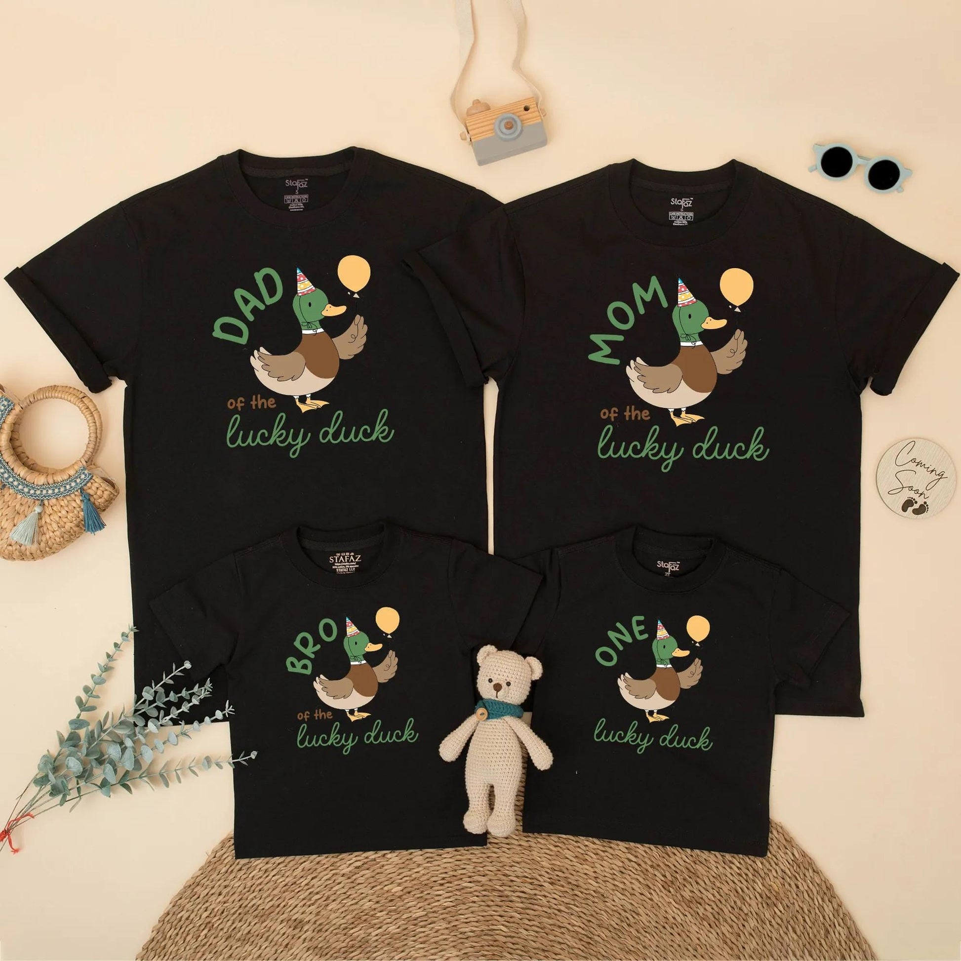 Matching Family One Lucky Duck Birthday Shirts, Boy's 1st Birthday Outfit, Mommy and Me Duck Tee, Cute Duck with Balloon, Gift