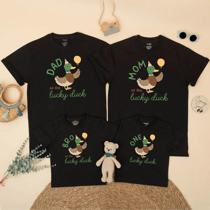 Matching Family One Lucky Duck Birthday Shirts, Boy's 1st Birthday Outfit, Mommy and Me Duck Tee, Cute Duck with Balloon, Gift