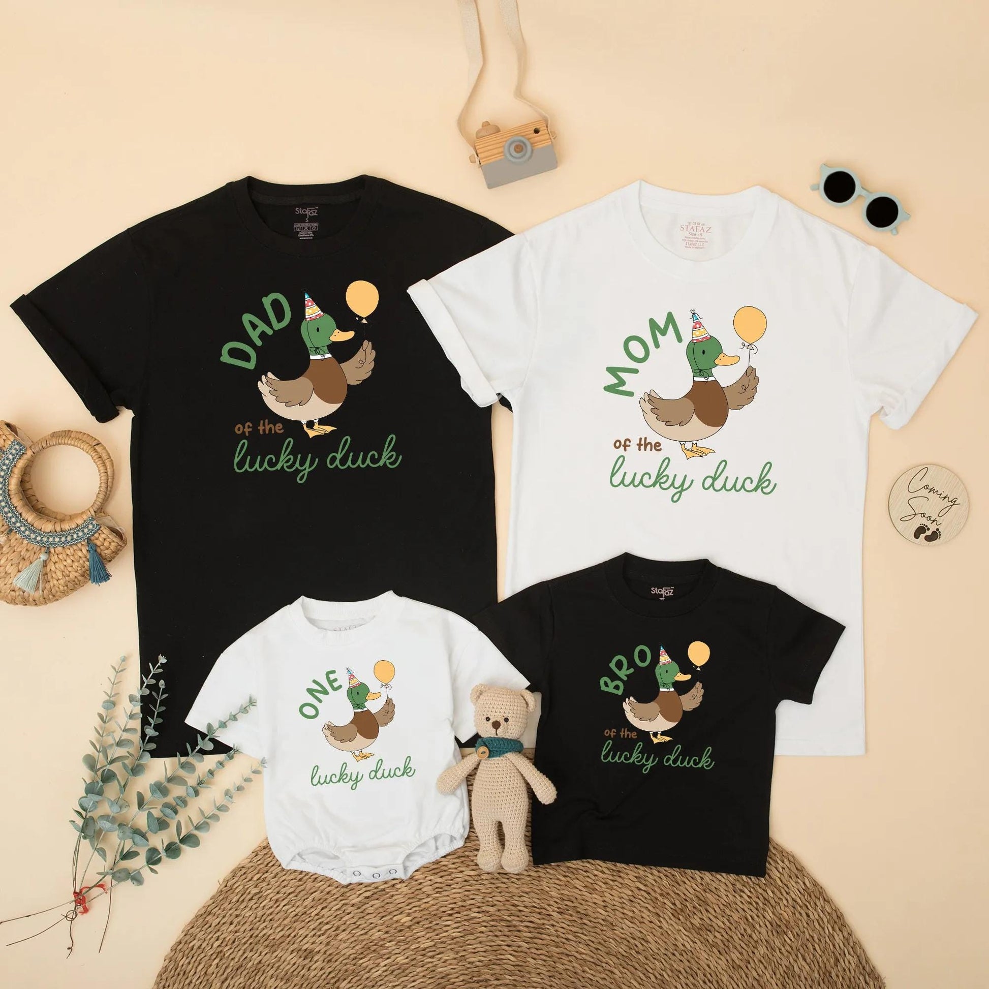 Matching Family One Lucky Duck Birthday Shirts, Boy's 1st Birthday Outfit, Mommy and Me Duck Tee, Cute Duck with Balloon, Gift