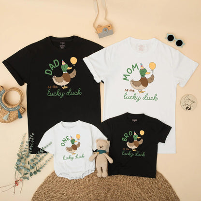 Matching Family One Lucky Duck Birthday Shirts, Boy's 1st Birthday Outfit, Mommy and Me Duck Tee, Cute Duck with Balloon, Gift