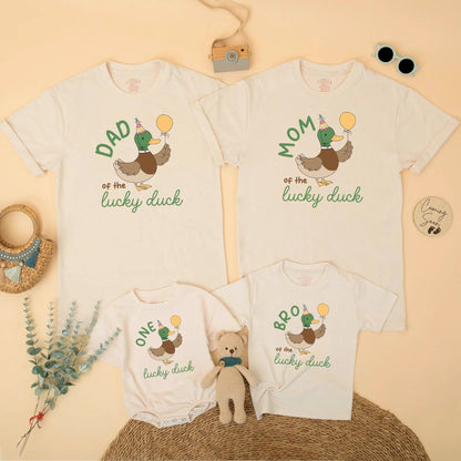 Matching Family One Lucky Duck Birthday Shirts, Boy's 1st Birthday Outfit, Mommy and Me Duck Tee, Cute Duck with Balloon, Gift