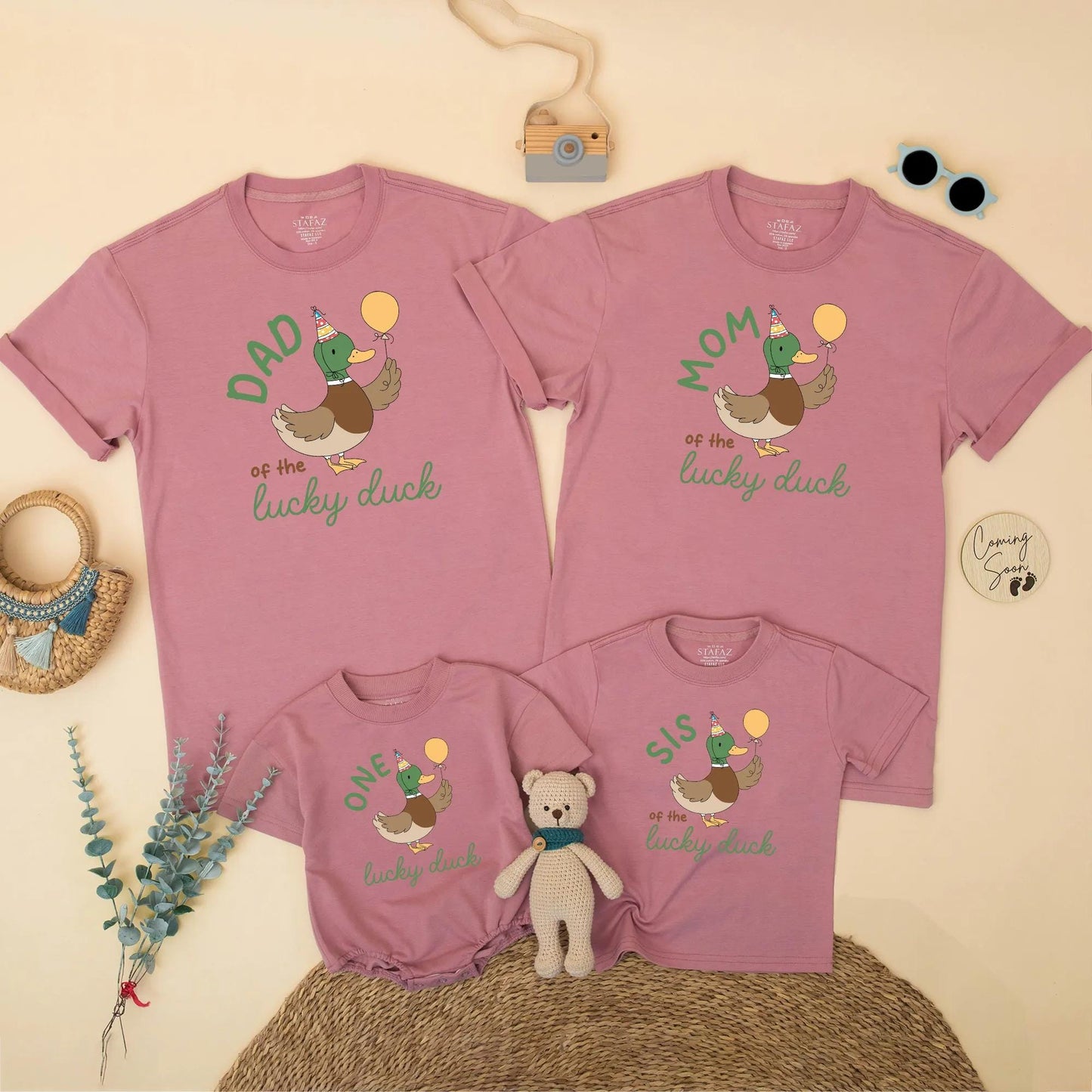 Matching Family One Lucky Duck Birthday Shirts, Boy's 1st Birthday Outfit, Mommy and Me Duck Tee, Cute Duck with Balloon, Gift