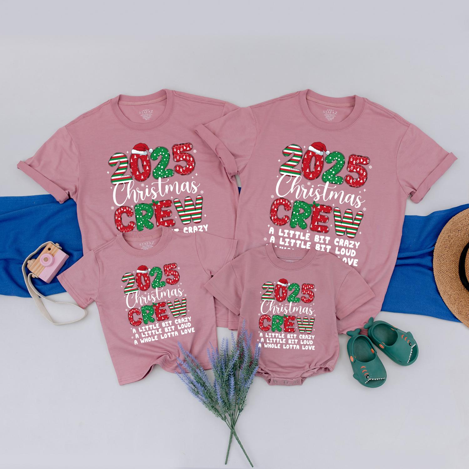 Matching Family Christmas Crew 2025 Shirts: Crazy Loud Love Holiday Tees, Xmas Vacation Squad Outfits, Santa Hat Pattern, Festive Family Matching