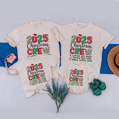Matching Family Christmas Crew 2025 Shirts: Crazy Loud Love Holiday Tees, Xmas Vacation Squad Outfits, Santa Hat Pattern, Festive Family Matching