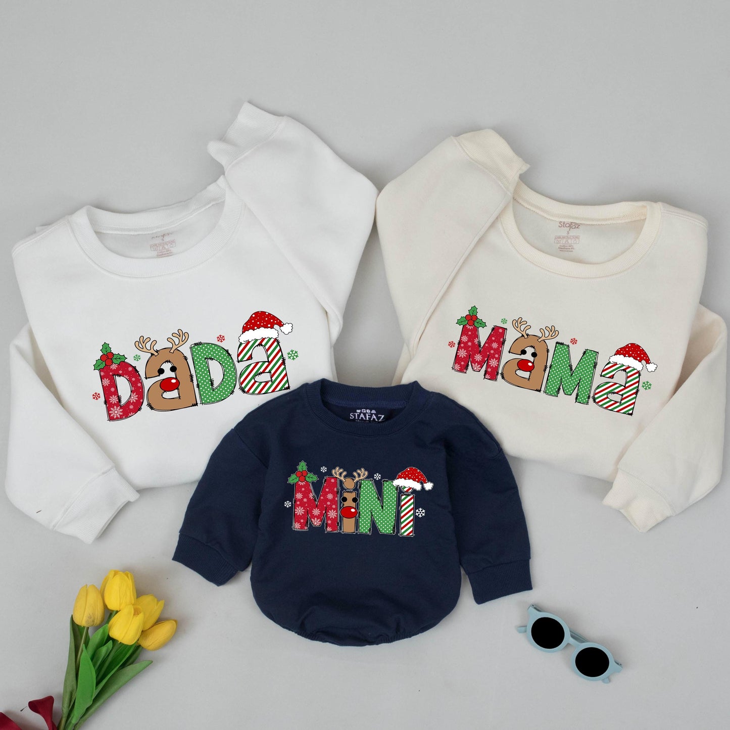 Cozy Reindeer Letters Family Christmas Sweatshirt Matching Mommy and Me Mommy & Me Xmas Gift for Family Holiday Party