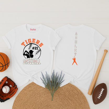 Custom Tigers Baseball Jersey Tee with Ashley Name & #21 Baseball Graphic, Game Day Fan Shirt, Team Spirit Wear Gift