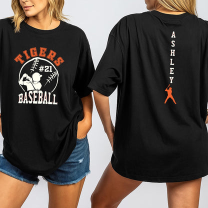 Custom Tigers Baseball Jersey Tee with Ashley Name & #21 Baseball Graphic, Game Day Fan Shirt, Team Spirit Wear Gift