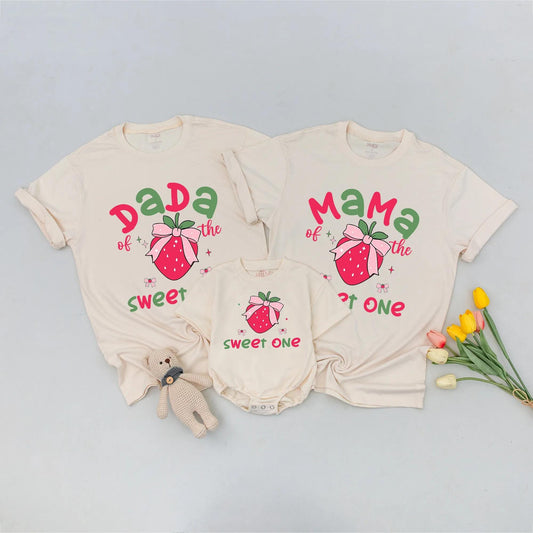 Mommy and Me Sweet One Strawberry First Birthday Outfit Matching Family Shirts Berry Birthday Girl Party Celebration Tees Soft Cotton