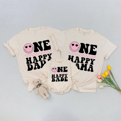 One Happy Dude 1st Birthday Matching Family Shirts: Retro Smiley Face Tees for Mom, Dad & Baby Boy's Pink First Birthday Outfit - Fun, Groovy & Cool!