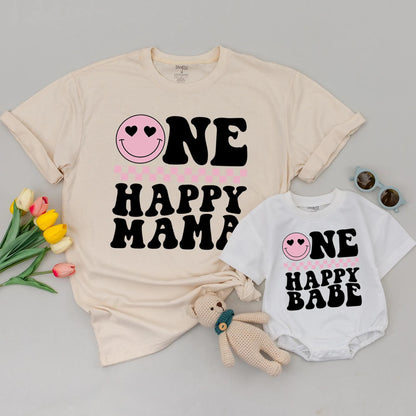 One Happy Dude 1st Birthday Matching Family Shirts: Retro Smiley Face Tees for Mom, Dad & Baby Boy's Pink First Birthday Outfit - Fun, Groovy & Cool!