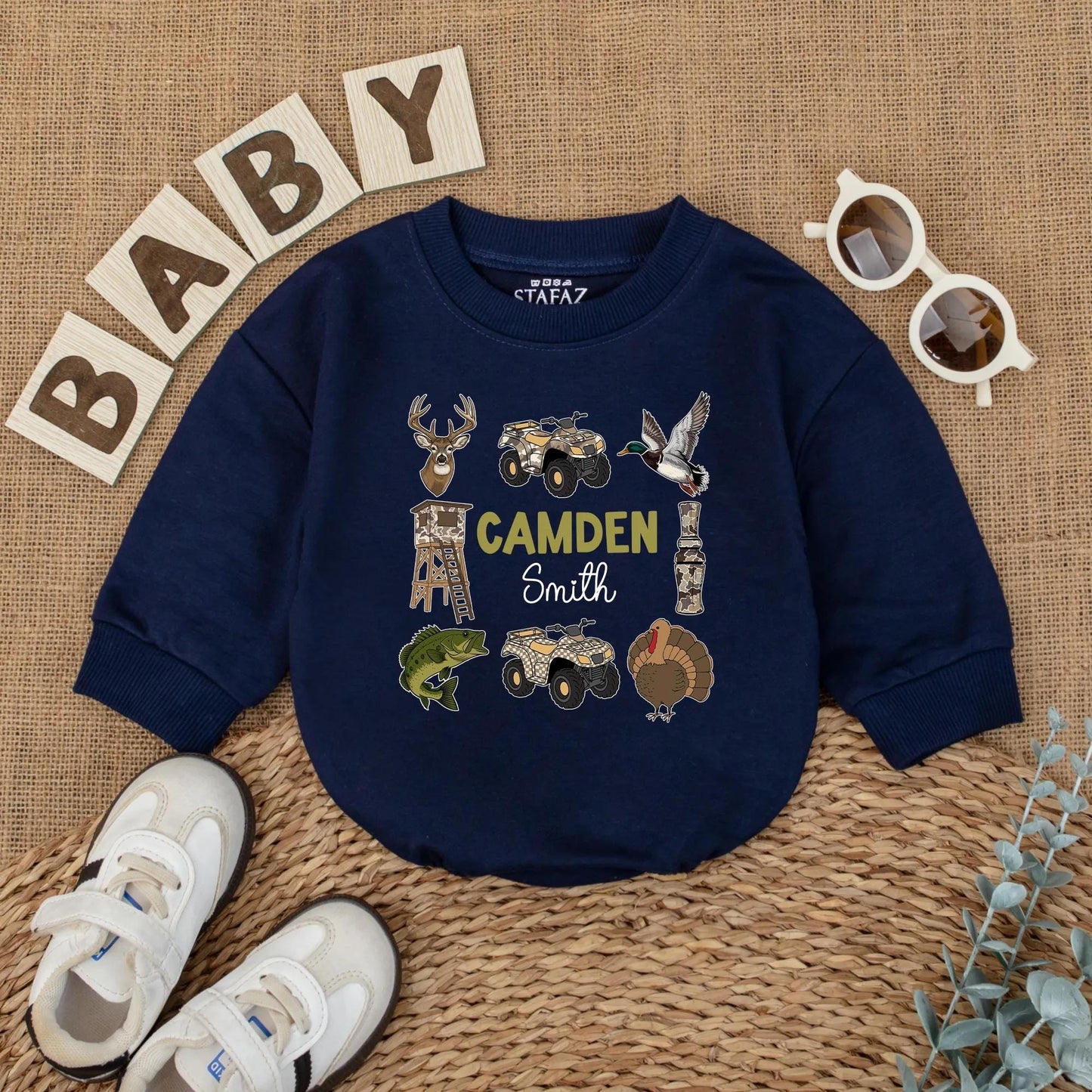 Custom Camo Hunting Baby Boy Romper Personalized Deer Duck Outfit Outdoor Baby Gift Newborn Short Sleeve Clothes For Season