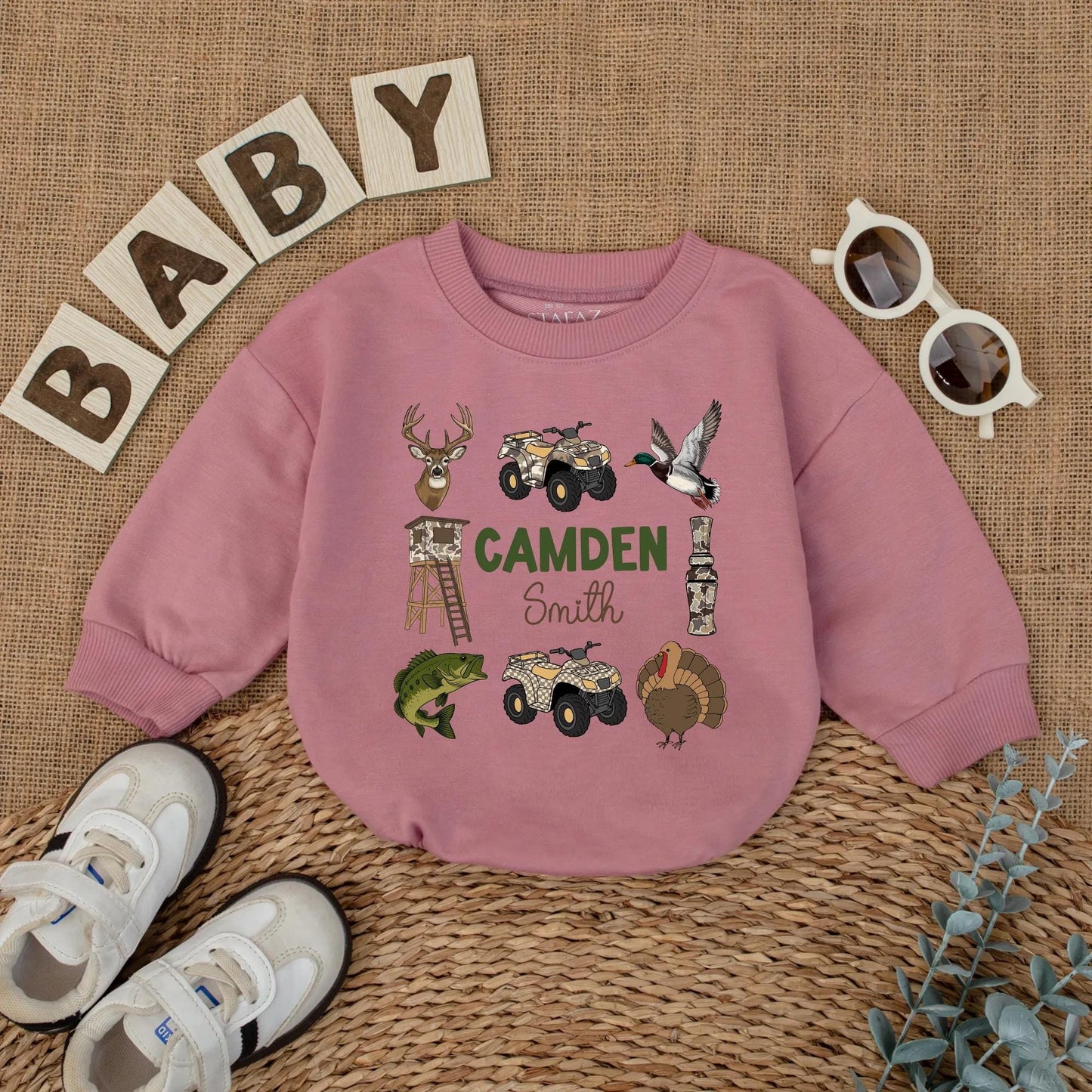 Custom Camo Hunting Baby Boy Romper Personalized Deer Duck Outfit Outdoor Baby Gift Newborn Short Sleeve Clothes For Season