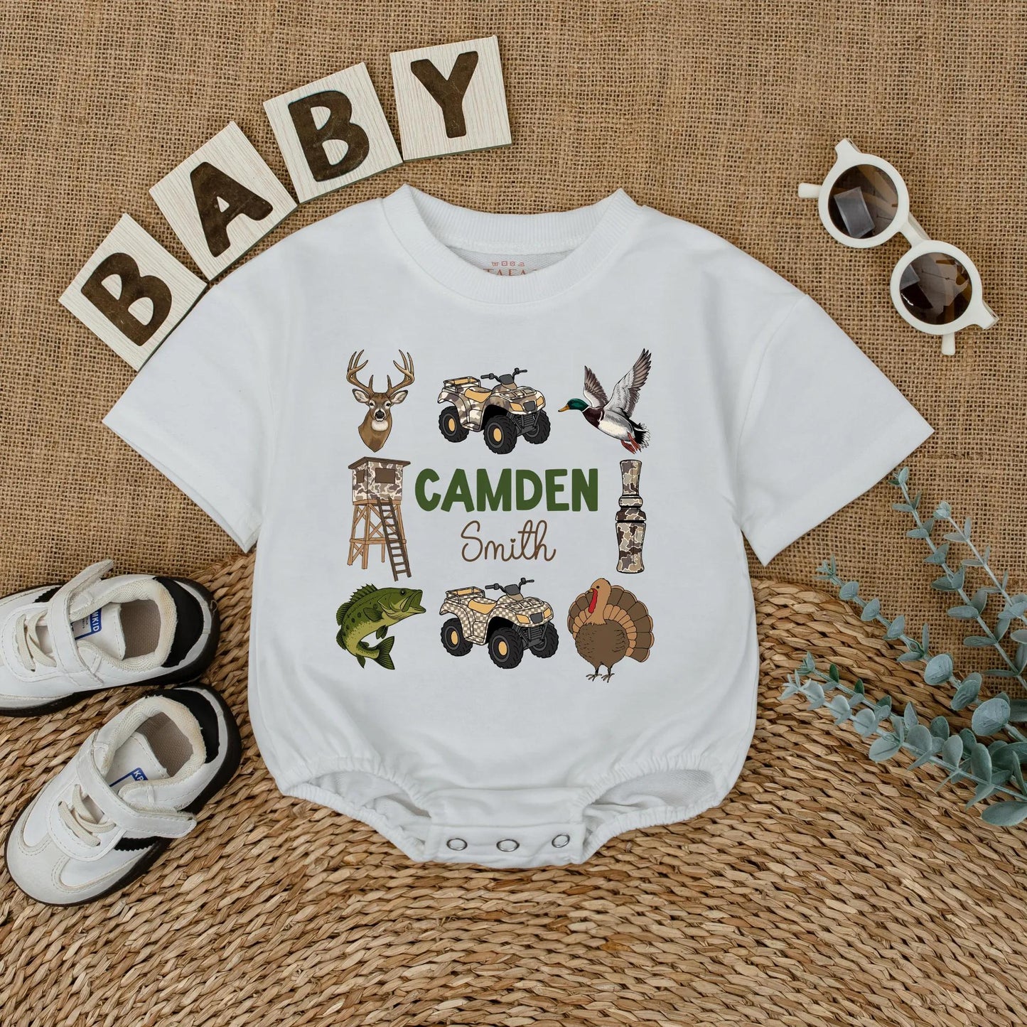 Custom Camo Hunting Baby Boy Romper Personalized Deer Duck Outfit Outdoor Baby Gift Newborn Short Sleeve Clothes For Season