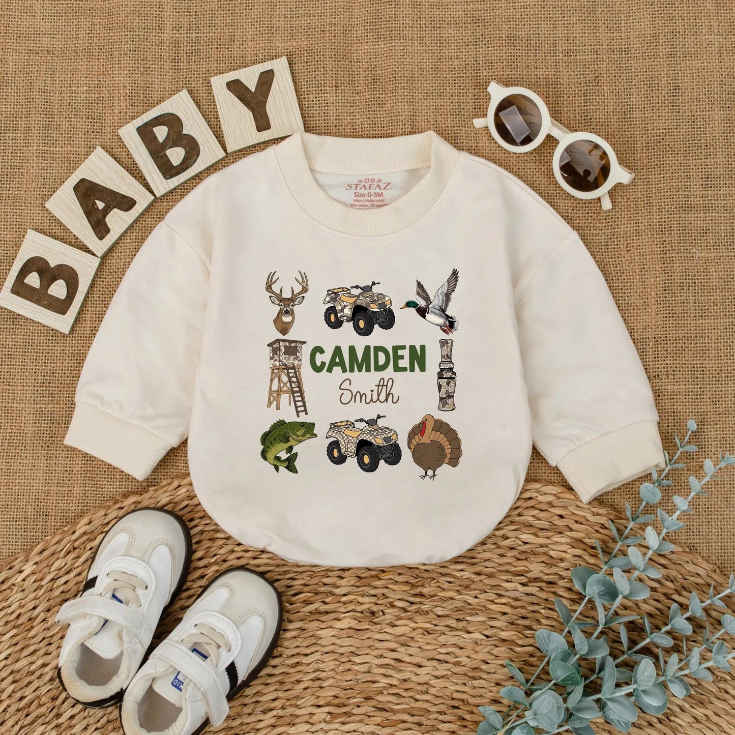 Custom Camo Hunting Baby Boy Romper Personalized Deer Duck Outfit Outdoor Baby Gift Newborn Short Sleeve Clothes For Season