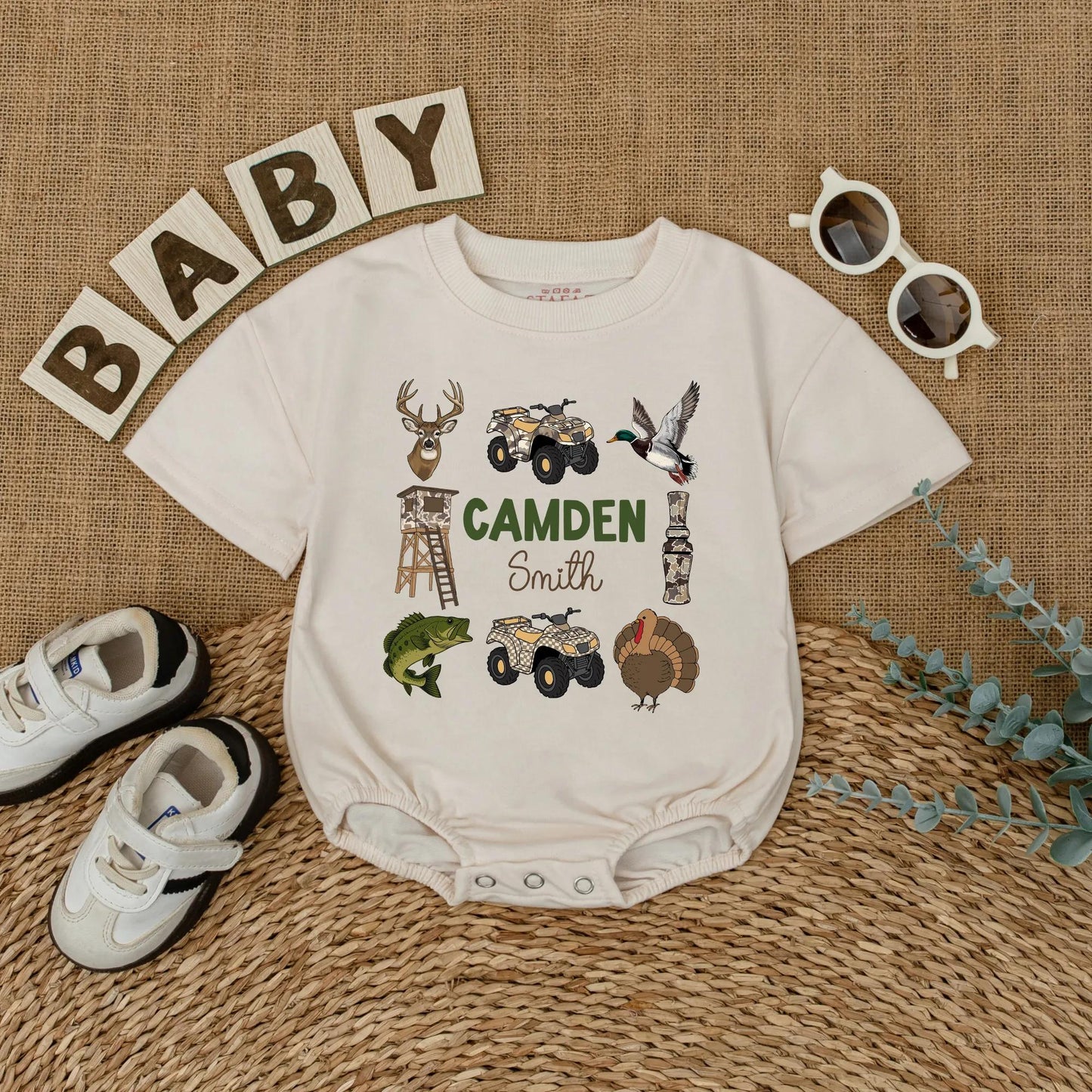 Custom Camo Hunting Baby Boy Romper Personalized Deer Duck Outfit Outdoor Baby Gift Newborn Short Sleeve Clothes For Season