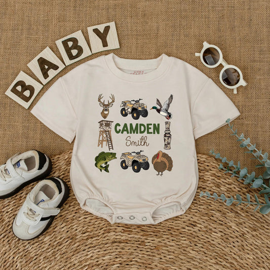 Custom Camo Hunting Baby Boy Romper Personalized Deer Duck Outfit Outdoor Baby Gift Newborn Short Sleeve Clothes For Season