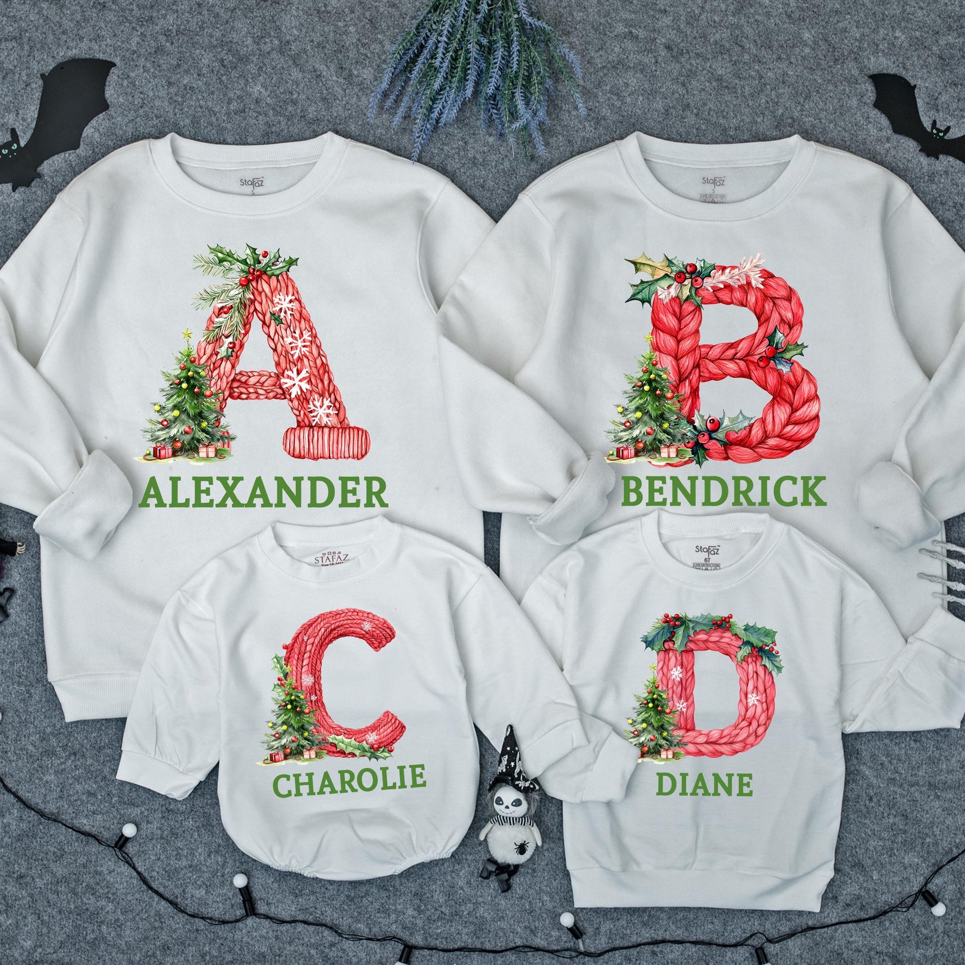 Custom Christmas Family Sweatshirt, Funny Xmas PJs, Personalized Name Letter Sweater, Festive Holiday Matching Outfits, Cozy & Comfortable 135 chars