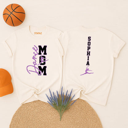 Sparkly Dance Mom Shirt Personalized with Sophia & Dance, Faux Rhinestone Bling Tee, Custom Name Dance Team Top, Gift for Dance Recital, Purple Lilac Design