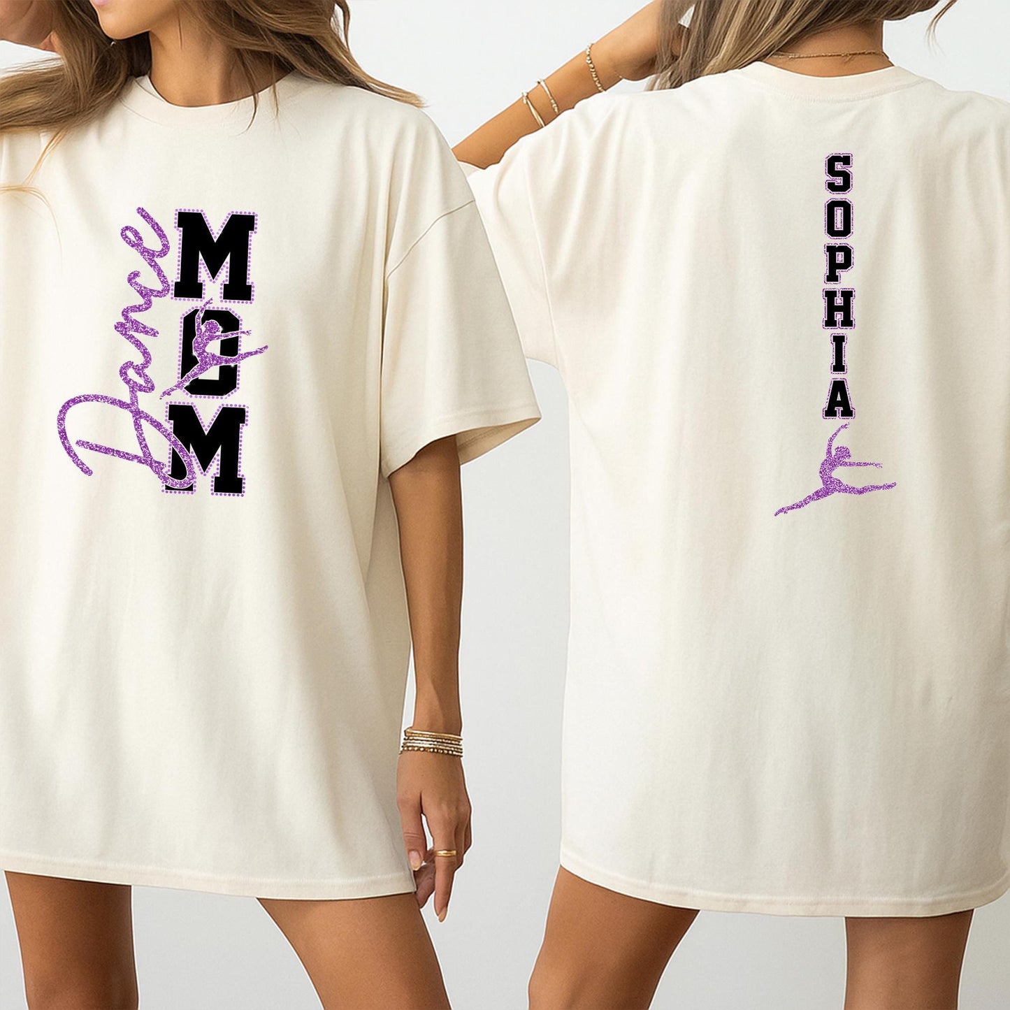 Sparkly Dance Mom Shirt Personalized with Sophia & Dance, Faux Rhinestone Bling Tee, Custom Name Dance Team Top, Gift for Dance Recital, Purple Lilac Design