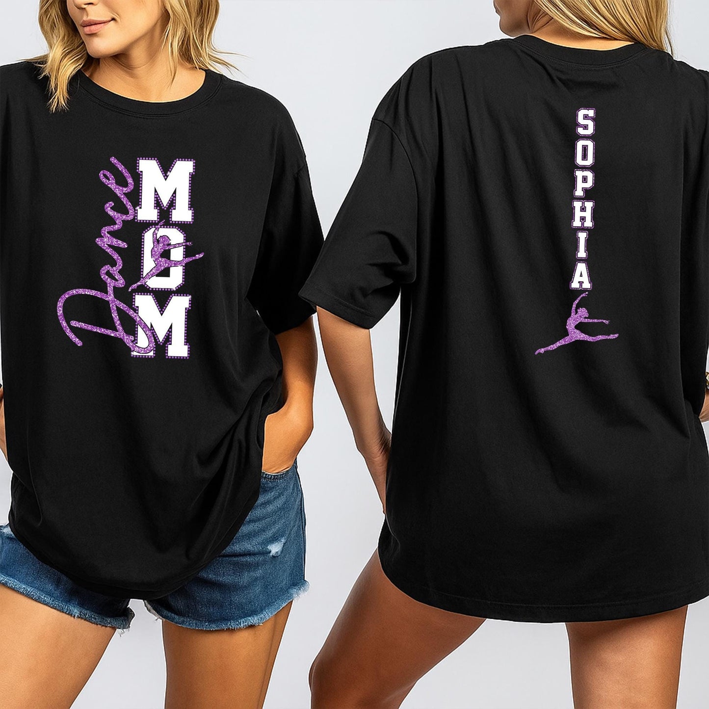 Sparkly Dance Mom Shirt Personalized with Sophia & Dance, Faux Rhinestone Bling Tee, Custom Name Dance Team Top, Gift for Dance Recital, Purple Lilac Design
