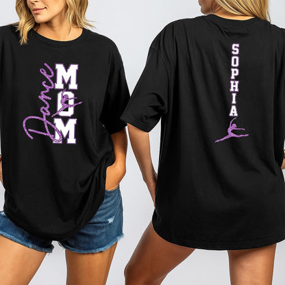 Sparkly Dance Mom Shirt Personalized with Sophia & Dance, Faux Rhinestone Bling Tee, Custom Name Dance Team Top, Gift for Dance Recital, Purple Lilac Design