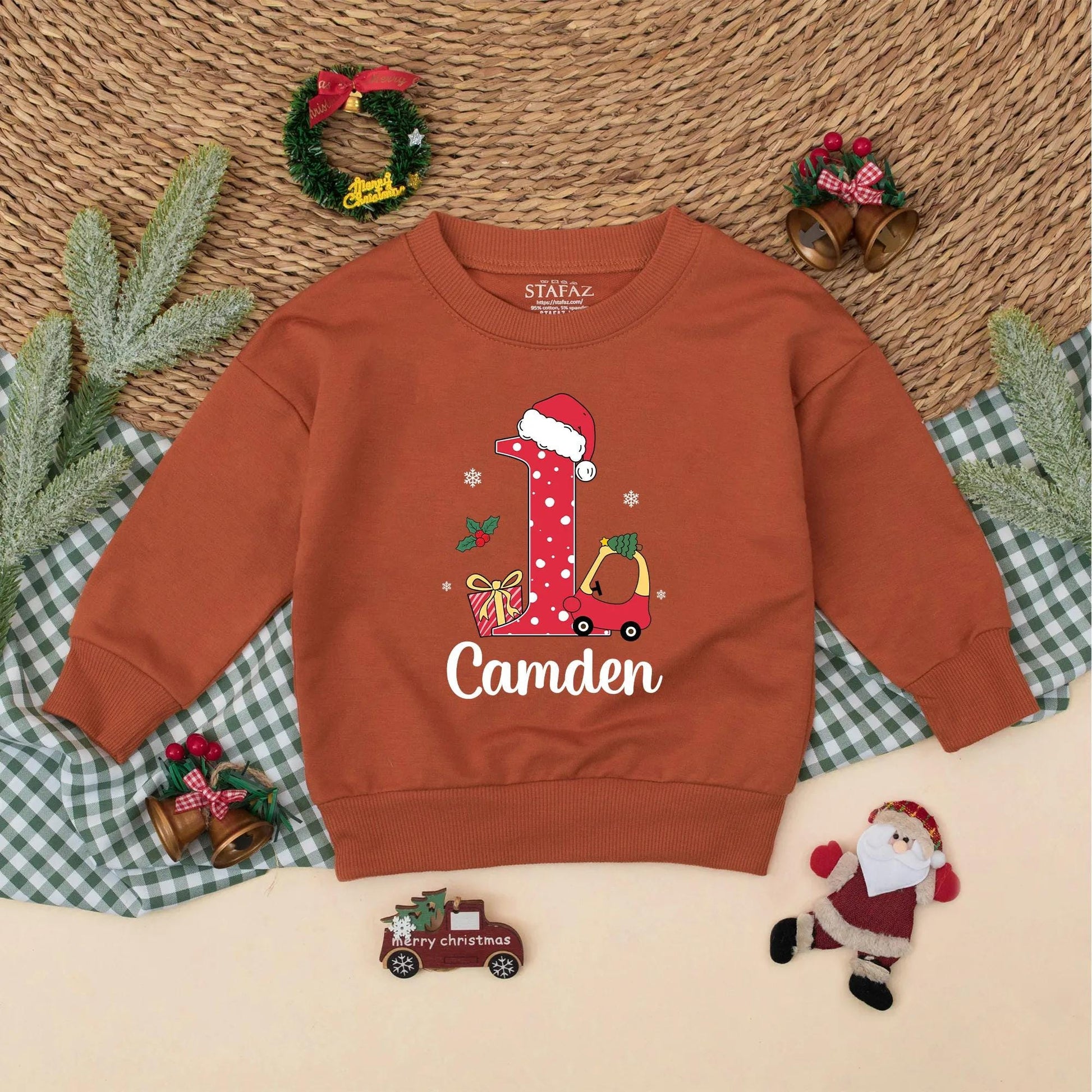 Camden's First Christmas Romper: Red Car 1st Birthday Bodysuit with Santa Hat & Polka Dots for Baby Boy - Holiday Gift