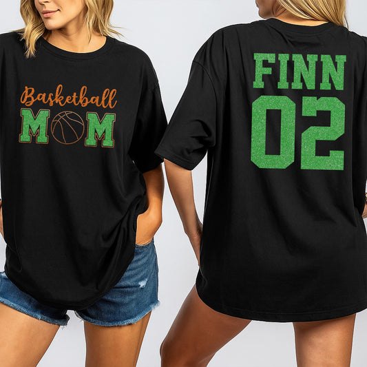 Sparkly Basketball Mom Shirt Custom Name and Number on Back Sporty Team Colors Game Day Mom Tee