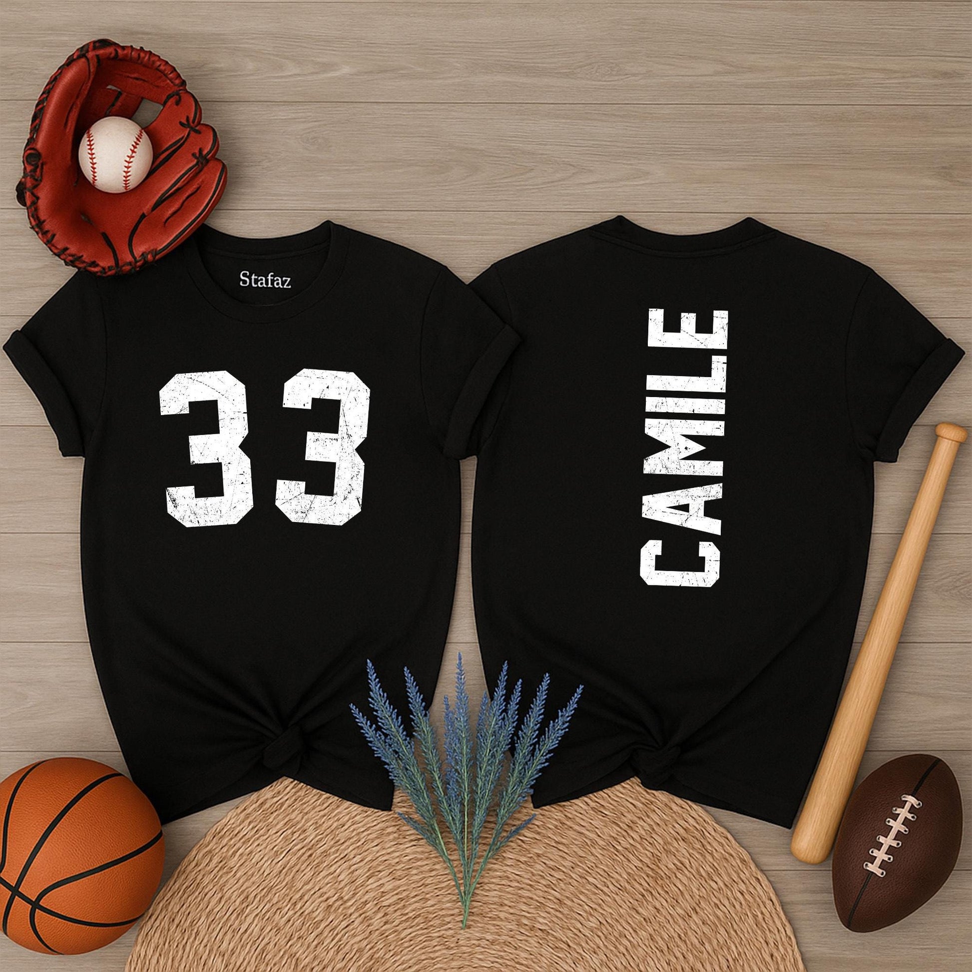 Custom Camile Football Shirt, Personalized School Team Tee with Distressed 33 Number, Game Day Sports Spirit Top, Vintage Style Team Pride Outfit (138 chars)