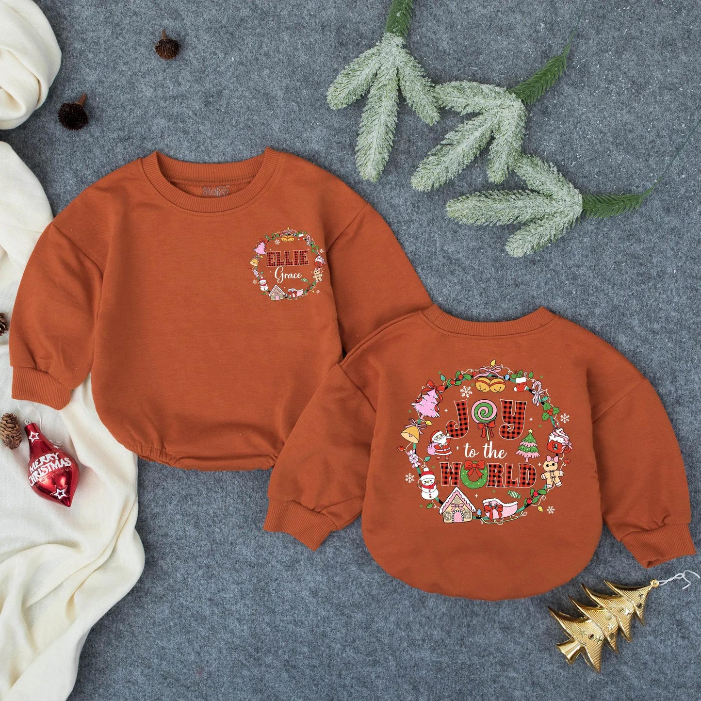 Personalized First Christmas Baby Girl Romper, Custom Winter Outfit for Toddler, Festive Holiday Clothes, Newborn Gift, Christmas Outfit 137