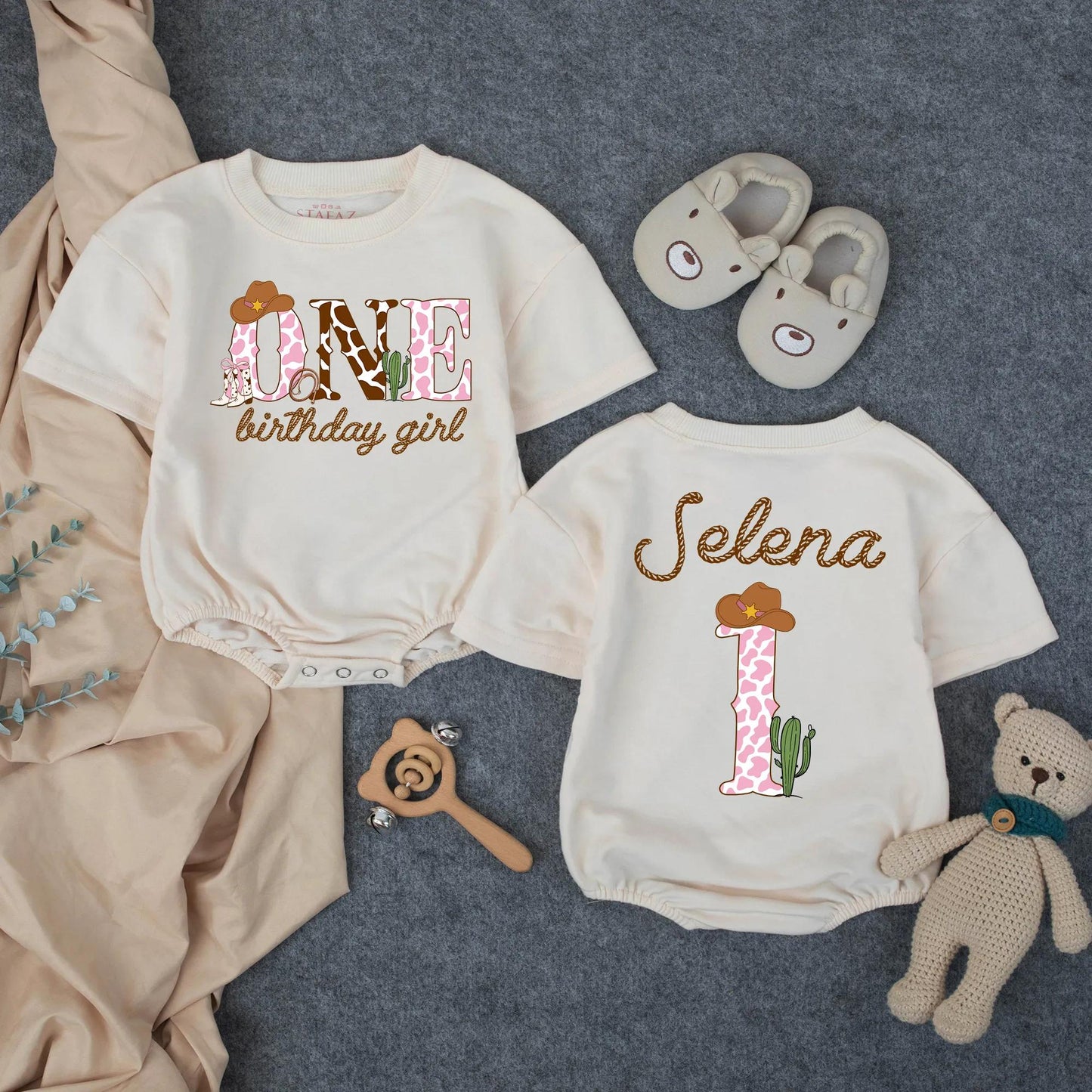 Custom Pink One Rodeo Birthday Baby Romper Girl First Rodeo Outfit Western Birthday Clothes 1st Birthday Gift One Year Old