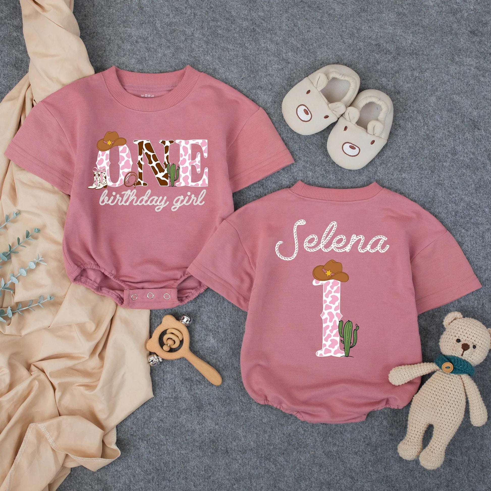 Custom Pink One Rodeo Birthday Baby Romper Girl First Rodeo Outfit Western Birthday Clothes 1st Birthday Gift One Year Old