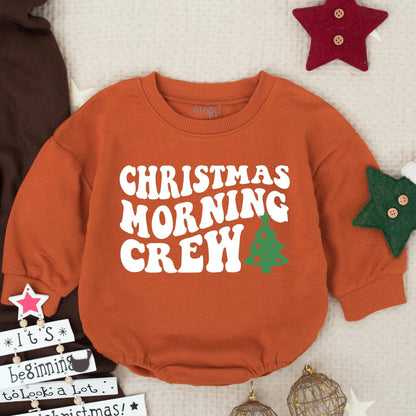 Christmas Morning Crew Romper Outfit, First Christmas Baby Clothes, Festive Xmas Toddler Boy Clothes, Cozy Holiday Gift, Soft Cotton Blend 135