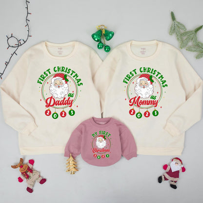 First Christmas Matching Family Sweatshirts Santa Ornament 2025, Daddy Mommy Holiday Outfits, Cheerful Xmas Gift Photo Prop, Soft Cotton Comfort 139