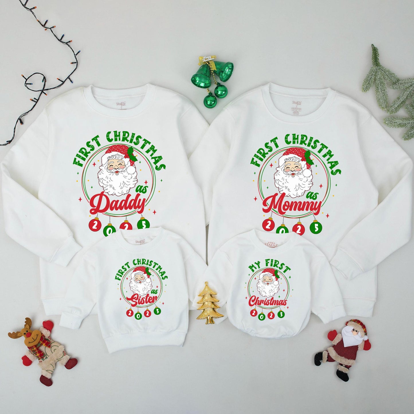 First Christmas Matching Family Sweatshirts Santa Ornament 2025, Daddy Mommy Holiday Outfits, Cheerful Xmas Gift Photo Prop, Soft Cotton Comfort 139