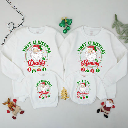 First Christmas Matching Family Sweatshirts Santa Ornament 2025, Daddy Mommy Holiday Outfits, Cheerful Xmas Gift Photo Prop, Soft Cotton Comfort 139
