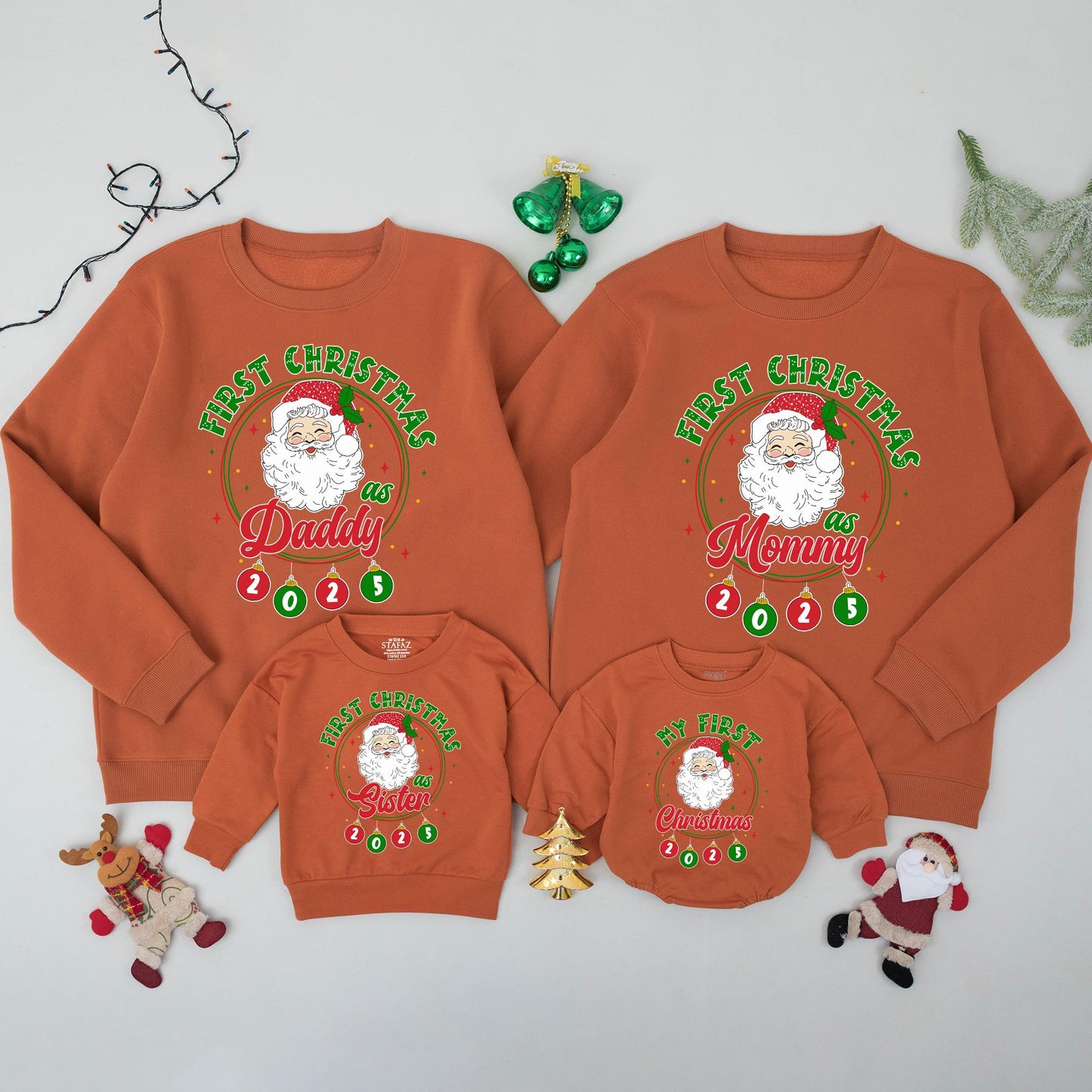 First Christmas Matching Family Sweatshirts Santa Ornament 2025, Daddy Mommy Holiday Outfits, Cheerful Xmas Gift Photo Prop, Soft Cotton Comfort 139