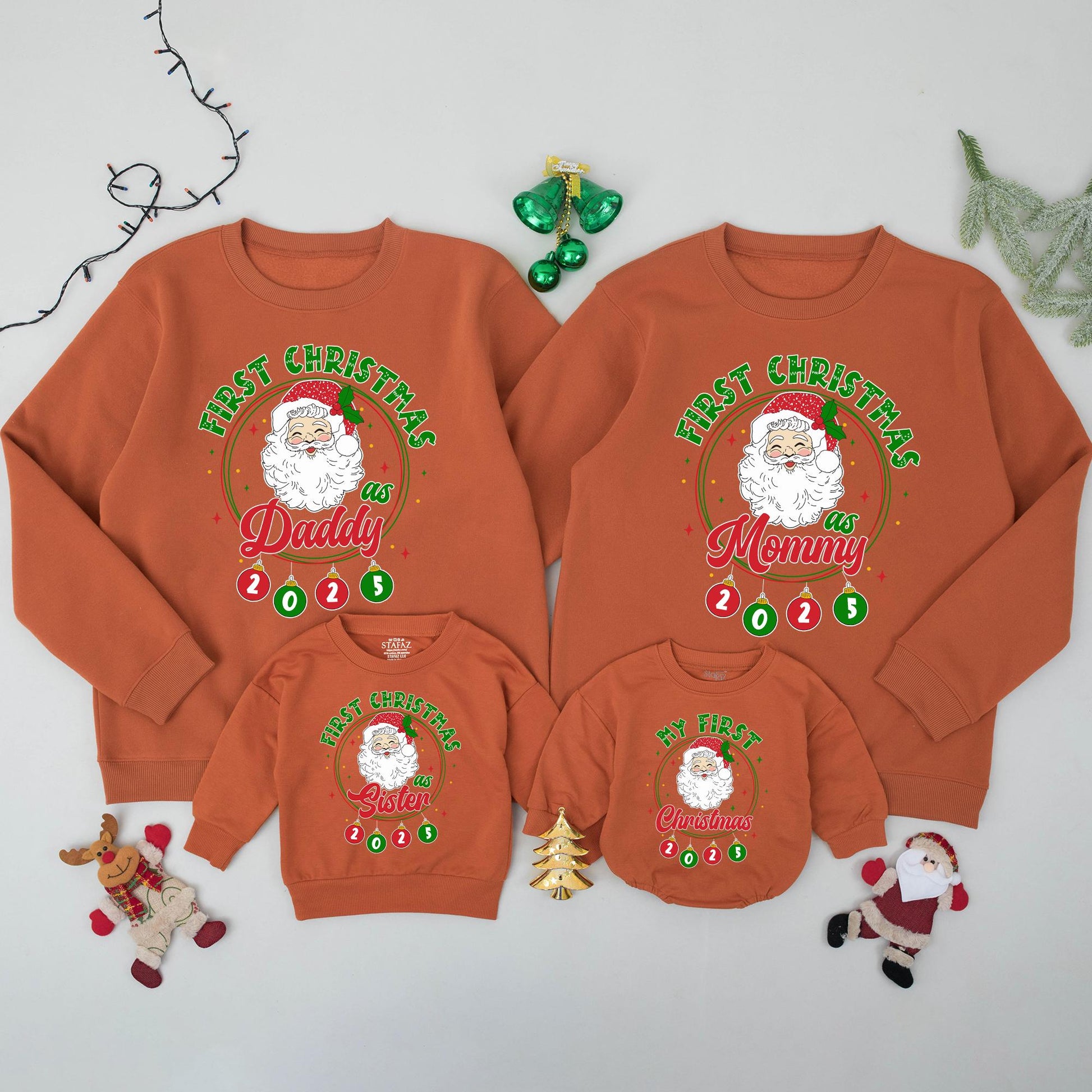 First Christmas Matching Family Sweatshirts Santa Ornament 2025, Daddy Mommy Holiday Outfits, Cheerful Xmas Gift Photo Prop, Soft Cotton Comfort 139