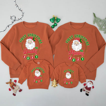 First Christmas Matching Family Sweatshirts Santa Ornament 2025, Daddy Mommy Holiday Outfits, Cheerful Xmas Gift Photo Prop, Soft Cotton Comfort 139