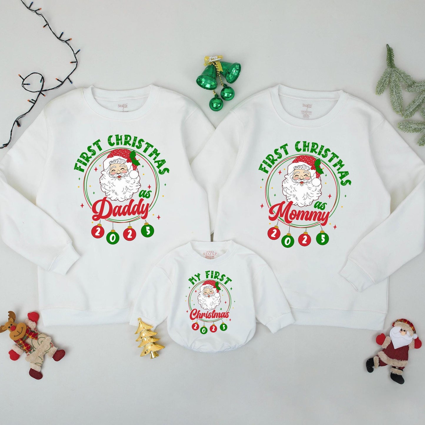 First Christmas Matching Family Sweatshirts Santa Ornament 2025, Daddy Mommy Holiday Outfits, Cheerful Xmas Gift Photo Prop, Soft Cotton Comfort 139