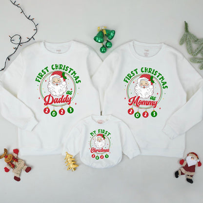 First Christmas Matching Family Sweatshirts Santa Ornament 2025, Daddy Mommy Holiday Outfits, Cheerful Xmas Gift Photo Prop, Soft Cotton Comfort 139