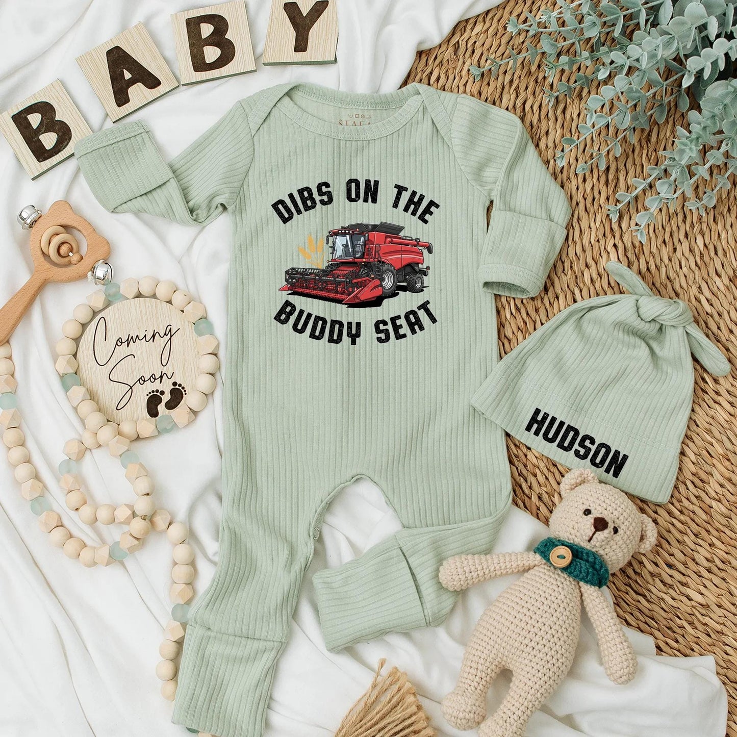 Dibs On the Buddy Seat Farm Tractor Baby Bodysuit for Newborn Boy Farmer Outfit Country Pregnancy Reveal Gift New Parents