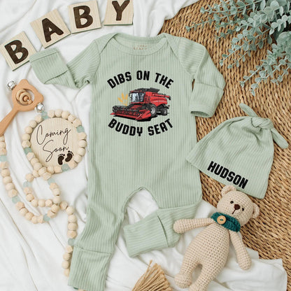 Dibs On the Buddy Seat Farm Tractor Baby Bodysuit for Newborn Boy Farmer Outfit Country Pregnancy Reveal Gift New Parents