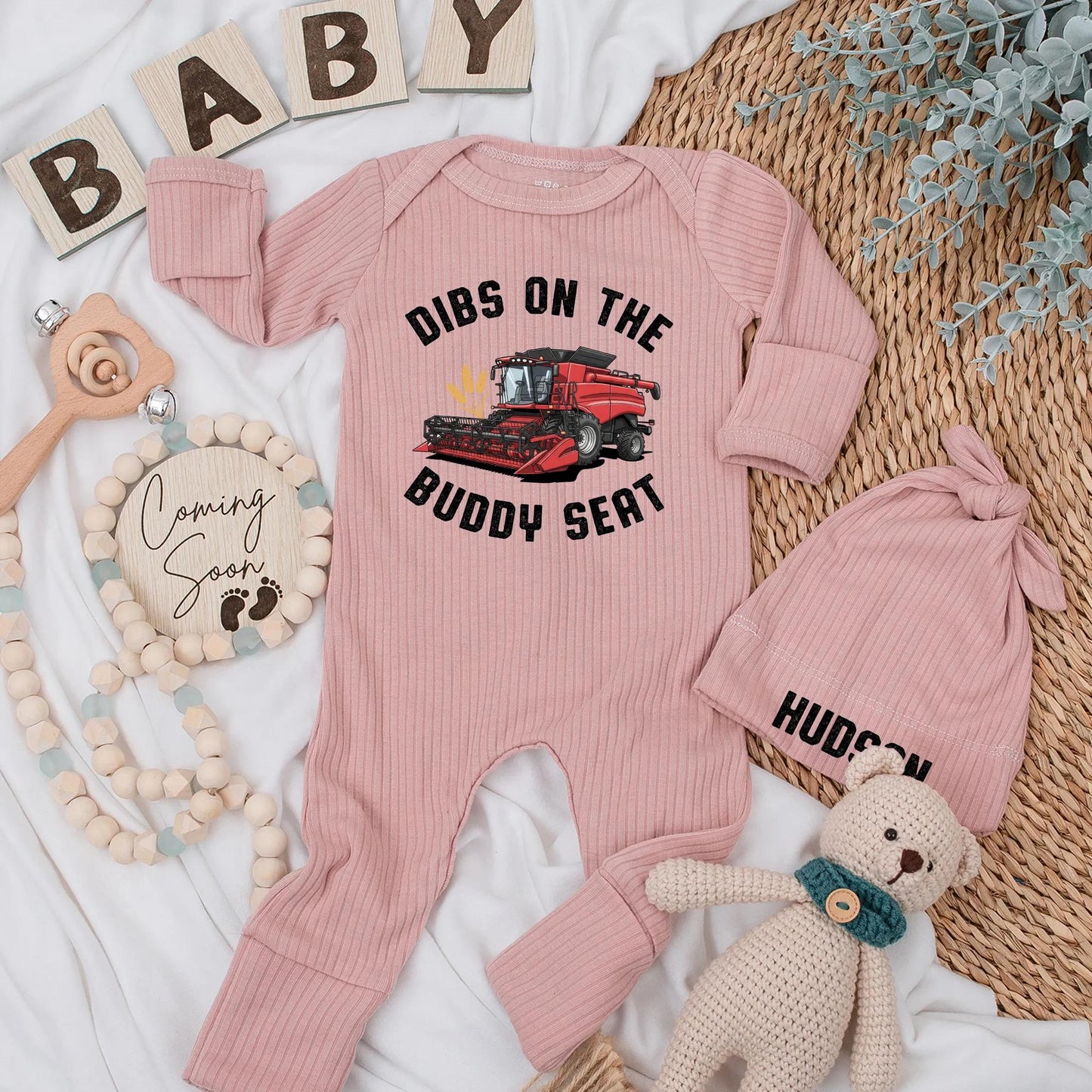 Dibs On the Buddy Seat Farm Tractor Baby Bodysuit for Newborn Boy Farmer Outfit Country Pregnancy Reveal Gift New Parents