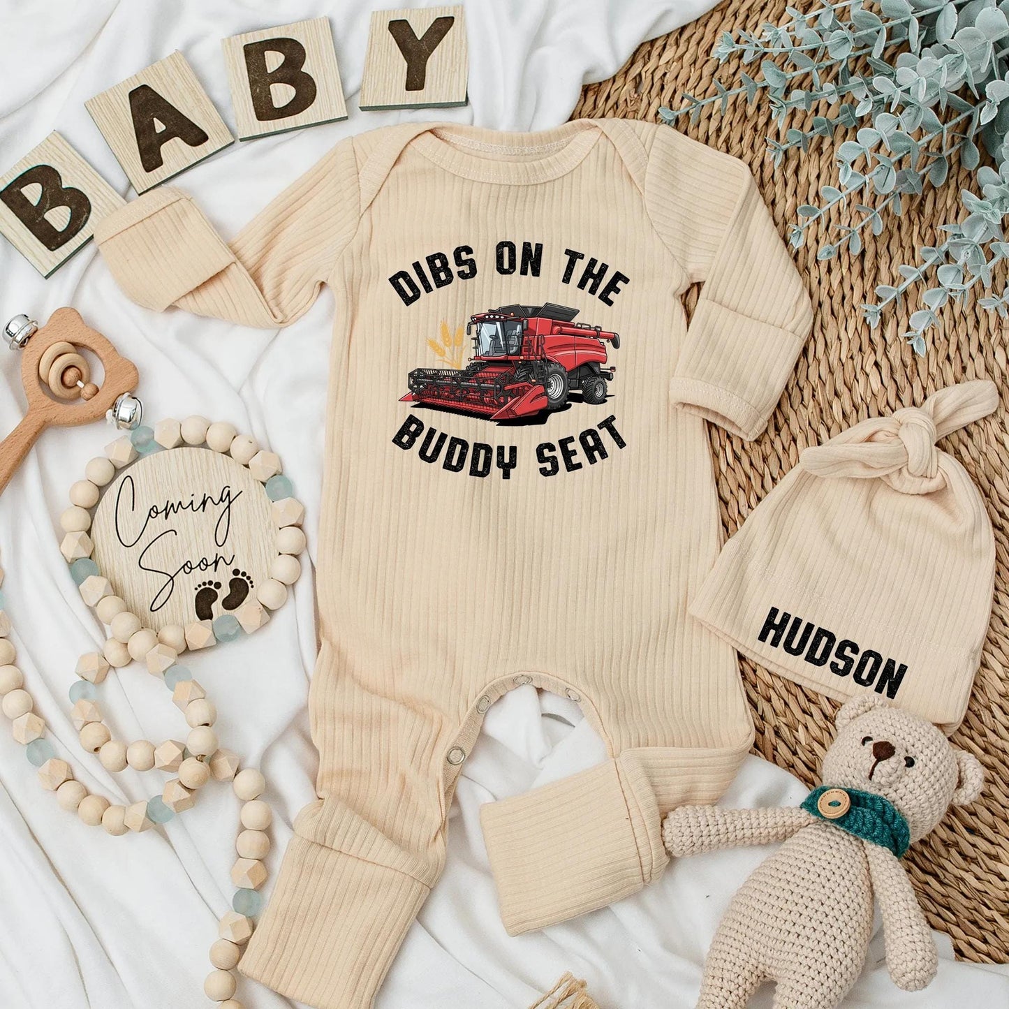 Dibs On the Buddy Seat Farm Tractor Baby Bodysuit for Newborn Boy Farmer Outfit Country Pregnancy Reveal Gift New Parents