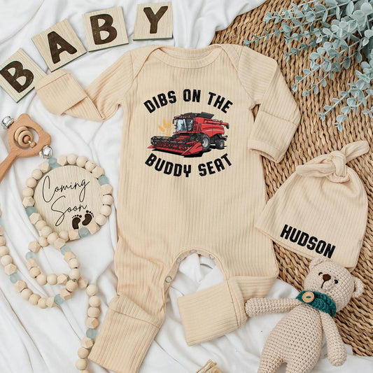 Dibs On the Buddy Seat Farm Tractor Baby Bodysuit for Newborn Boy Farmer Outfit Country Pregnancy Reveal Gift New Parents