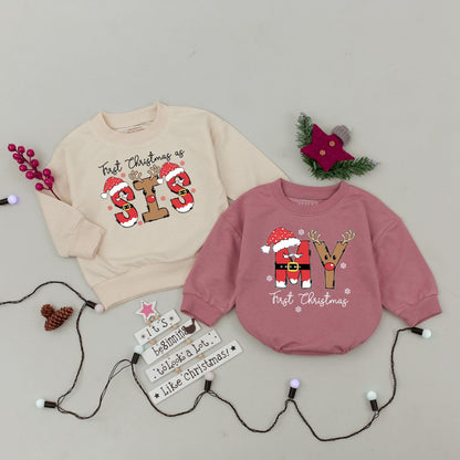 Matching First Christmas Family Sweaters: Festive Mom, Dad & My Designs with Santa Hats & Reindeer Antlers! Perfect Mother's Day Gift