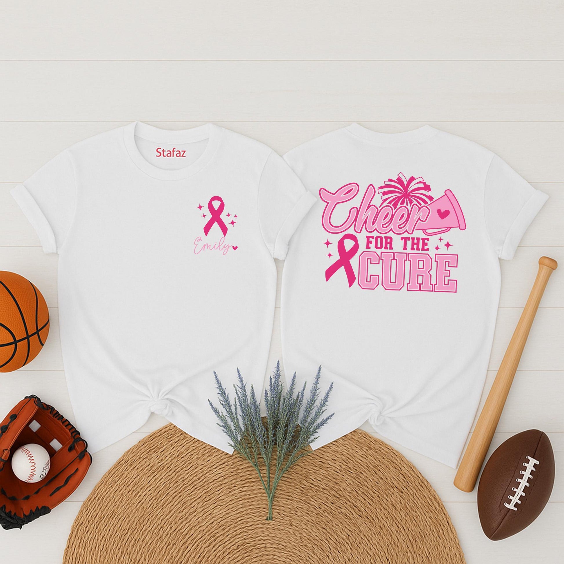 Custom Cheer Mom Breast Cancer Awareness Tee, Personalized Name Cheerleader Pink Ribbon Shirt, October Fight Gift, Team Spirit Support Squad Top 139
